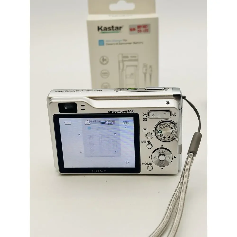 Sony Cyber-shot DSC-W80 Digital Camera Silver 7.2MP Tested Works W/ Charger